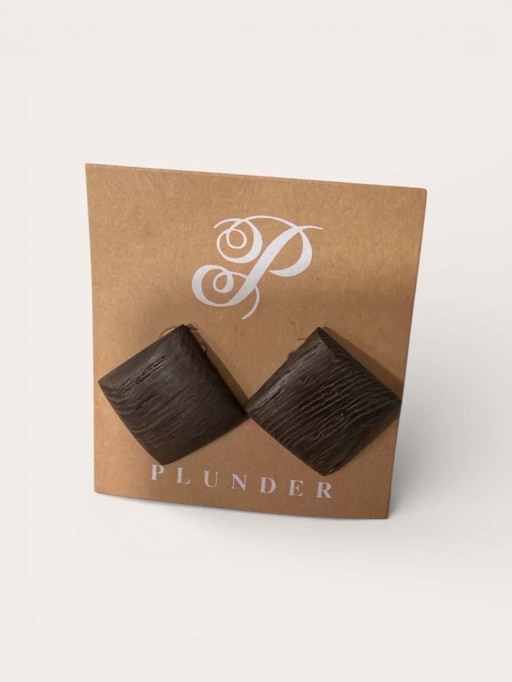 Wood Look Textured Square Diamond Shape Stud Earrings